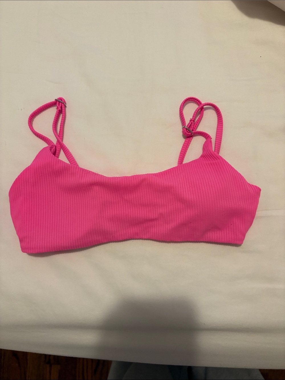 Hot Pink Ribbed Bikini Top